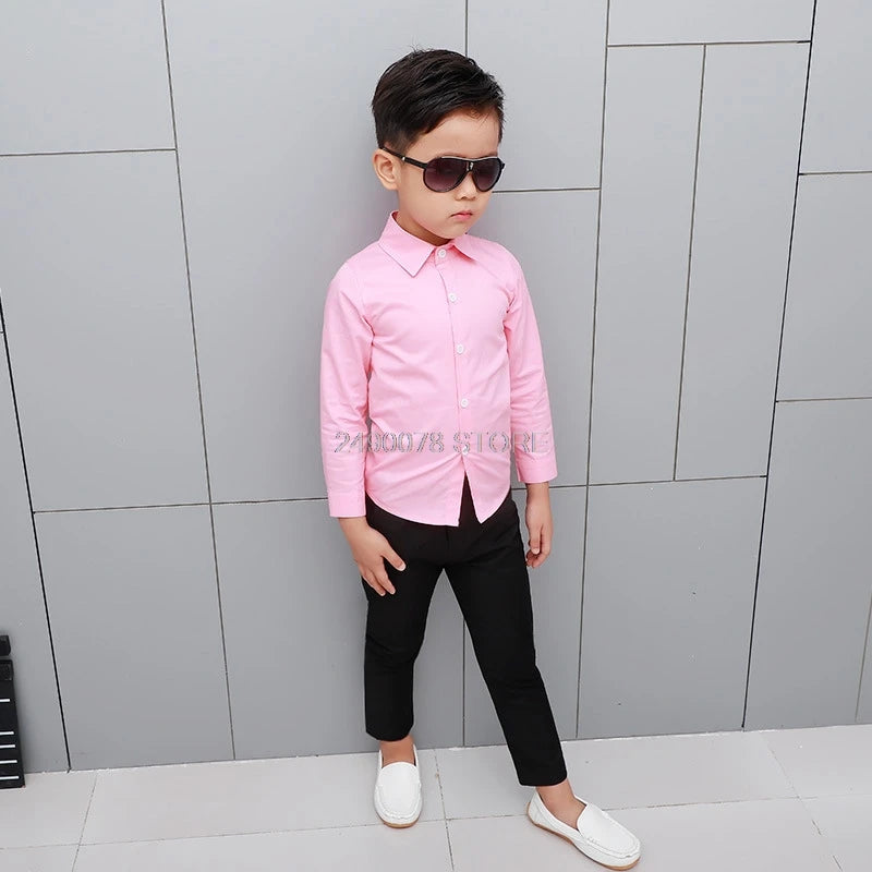 Shirts For Boys Brand Spring Autumn Kids Cotton Casual Shirts Children Blouse Clothing Boys Teenage Sports School Uniform Shirts