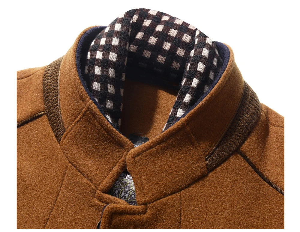 Men's Woolen Coat Hot Sale Of The Season Casual Business Gentleman Mid-Length Thickened Scarf Collar Outerwear Winter Warm Men's