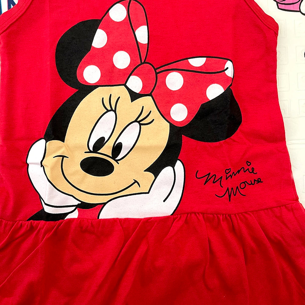 New Fashion Baby Girls Dress Summer Dress Cartoon Cotton Red Minnie Dress Princess Dress Children's Girl Clothing 1-6Years