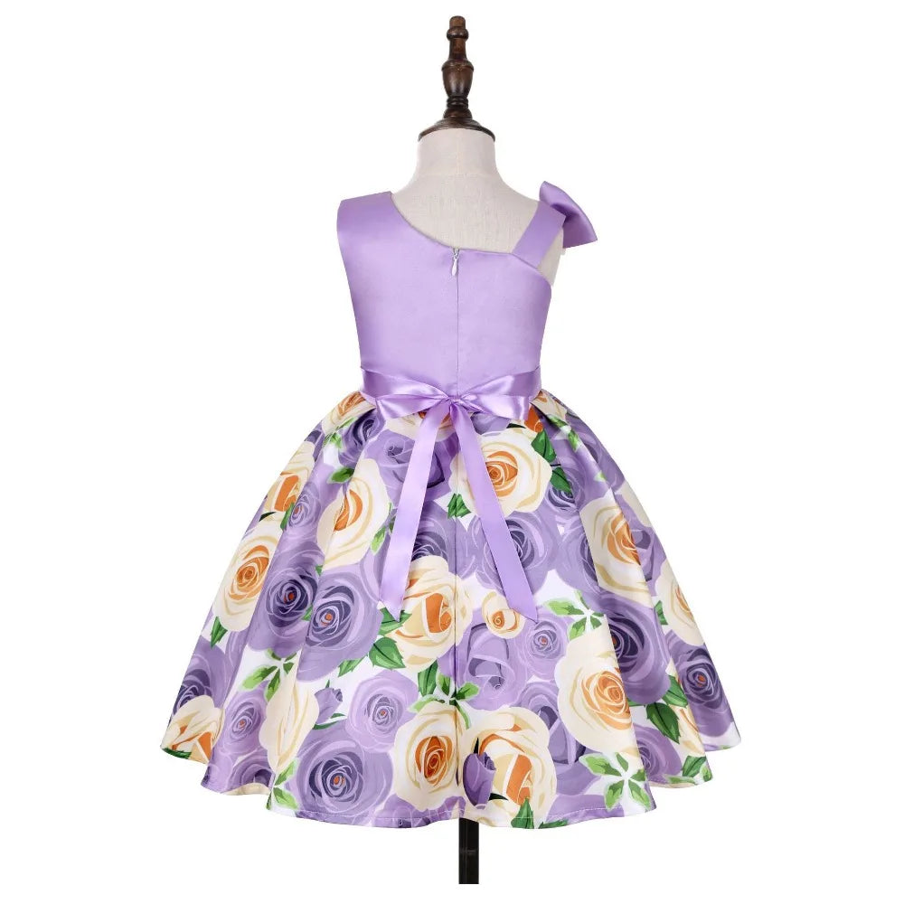 Girls Dress For Kids Clothes Flower One-shoulder Pageant Birthday Wedding Party Princess Children Dress 3 4 5 6 7 8 9 years
