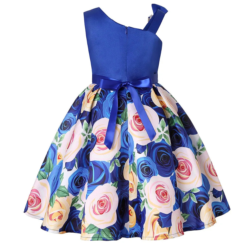 Girls Dress For Kids Clothes Flower One-shoulder Pageant Birthday Wedding Party Princess Children Dress 3 4 5 6 7 8 9 years
