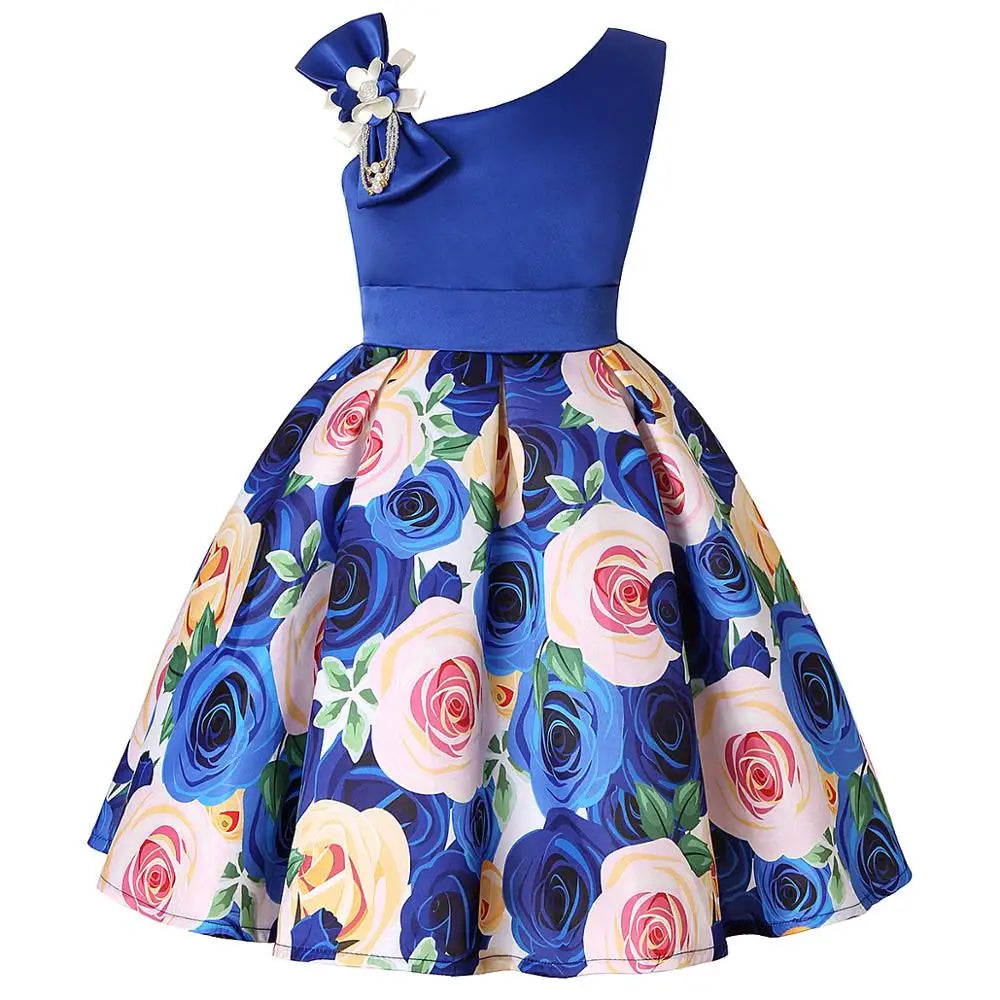 Girls Dress For Kids Clothes Flower One-shoulder Pageant Birthday Wedding Party Princess Children Dress 3 4 5 6 7 8 9 years