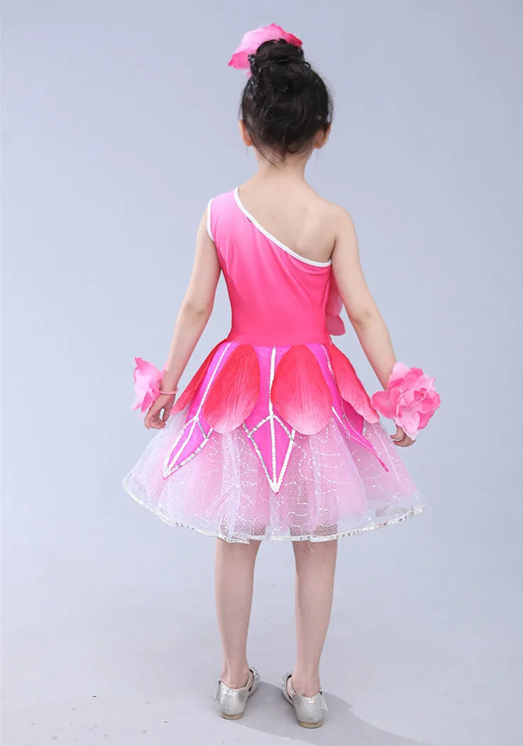 girls pink flower dance costumes kindergarten performance clothing festival dance dress carnival supplies