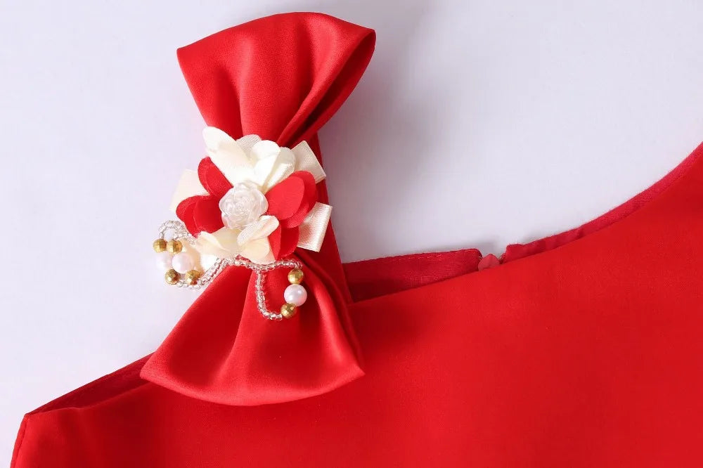 Girls Dress For Kids Clothes Flower One-shoulder Pageant Birthday Wedding Party Princess Children Dress 3 4 5 6 7 8 9 years
