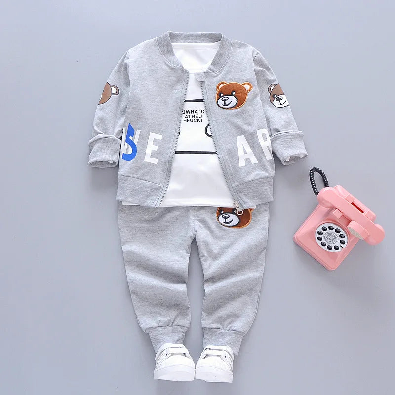 Boys Clothing Sets Children Fashion Cartoon Bear Baby T-shirt Vest Coat And Pants Suit 2pcs Outfits Kids Sport Suit1-4 years