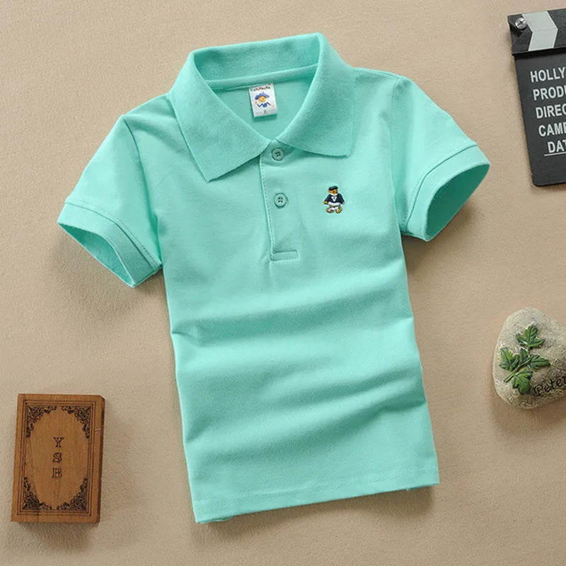 Boys T Shirt  Summer Fashion Cartoon Bear Embroidery School Clothes Little Girls Polo Shirts 3-8 Years Tops Toddler Sportswear