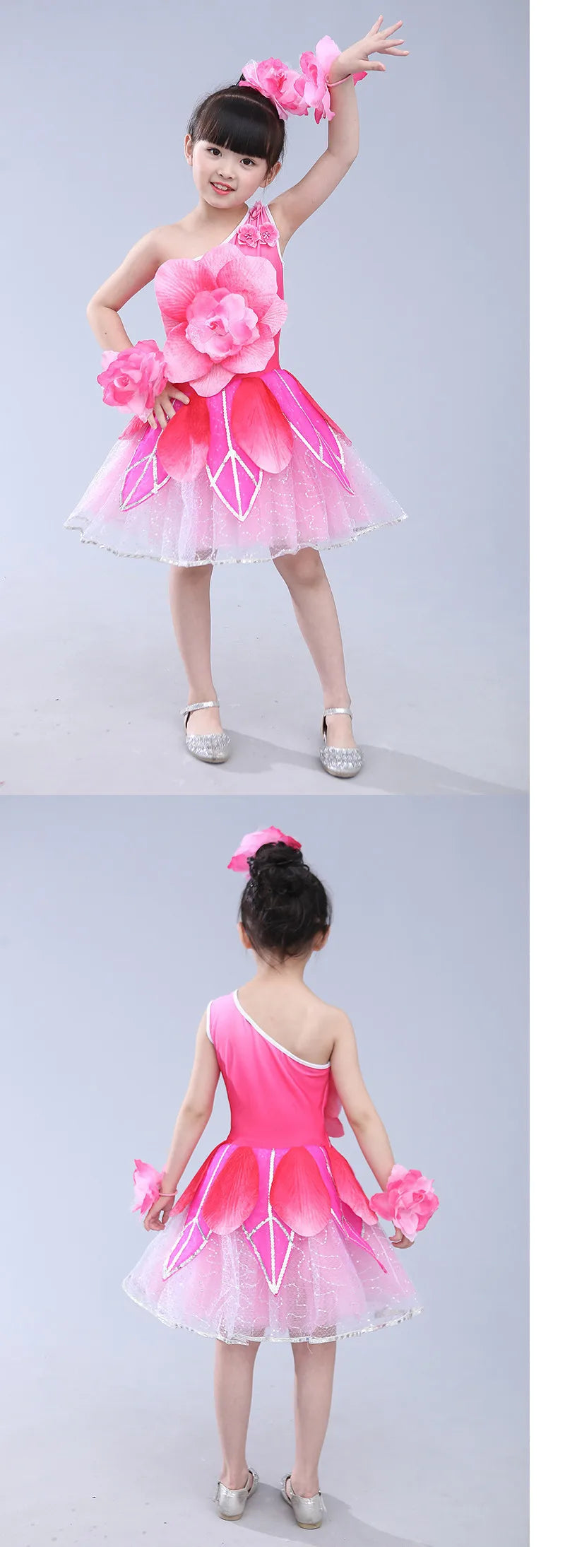 girls pink flower dance costumes kindergarten performance clothing festival dance dress carnival supplies