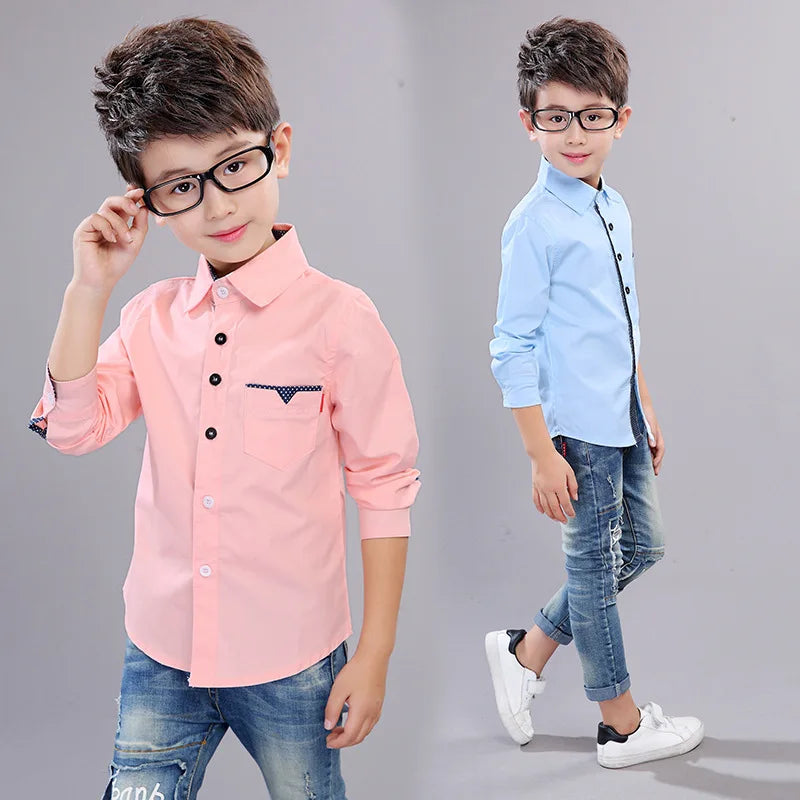 Shirts For Boys Brand Spring Autumn Kids Cotton Casual Shirts Children Blouse Clothing Boys Teenage Sports School Uniform Shirts