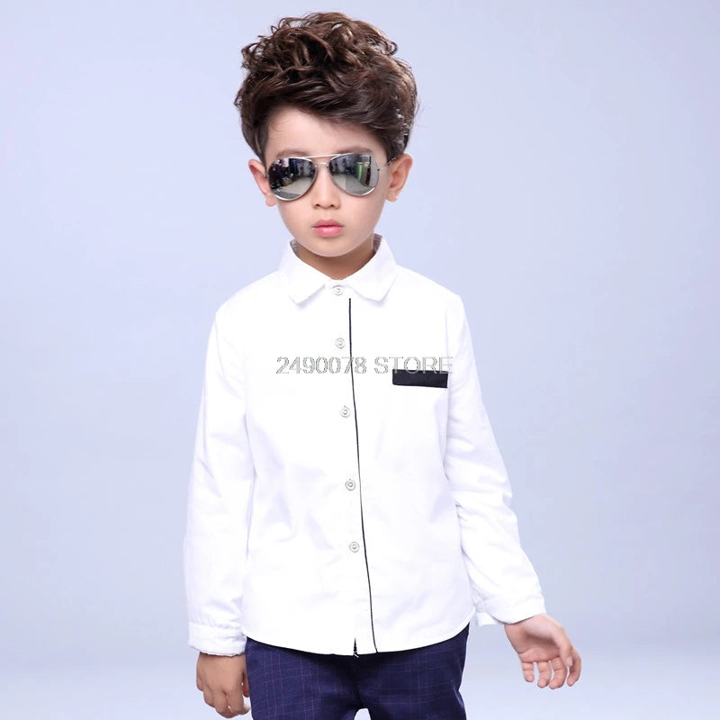 Shirts For Boys Brand Spring Autumn Kids Cotton Casual Shirts Children Blouse Clothing Boys Teenage Sports School Uniform Shirts