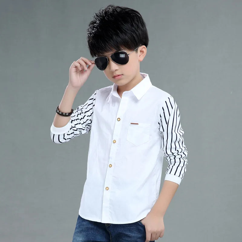 Shirts For Boys Brand Spring Autumn Kids Cotton Casual Shirts Children Blouse Clothing Boys Teenage Sports School Uniform Shirts