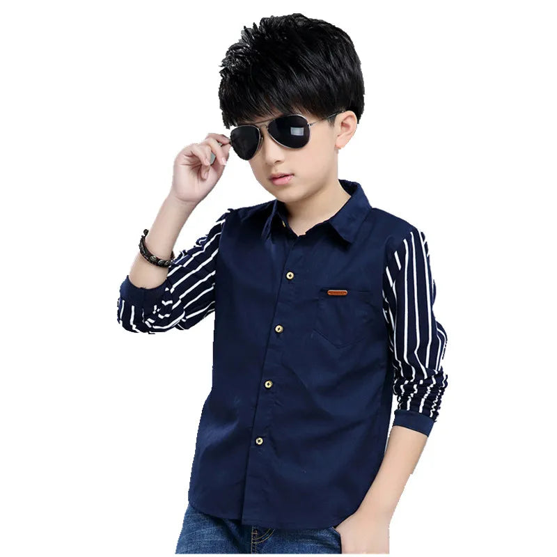 Shirts For Boys Brand Spring Autumn Kids Cotton Casual Shirts Children Blouse Clothing Boys Teenage Sports School Uniform Shirts
