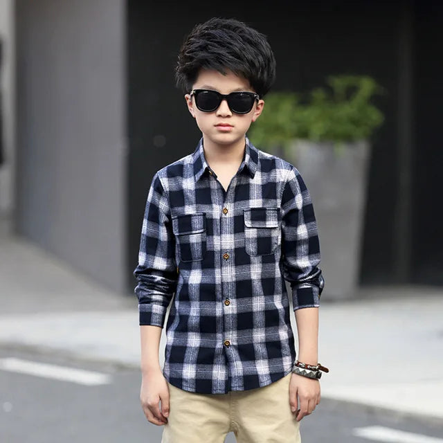 Shirts For Boys Brand Spring Autumn Kids Cotton Casual Shirts Children Blouse Clothing Boys Teenage Sports School Uniform Shirts