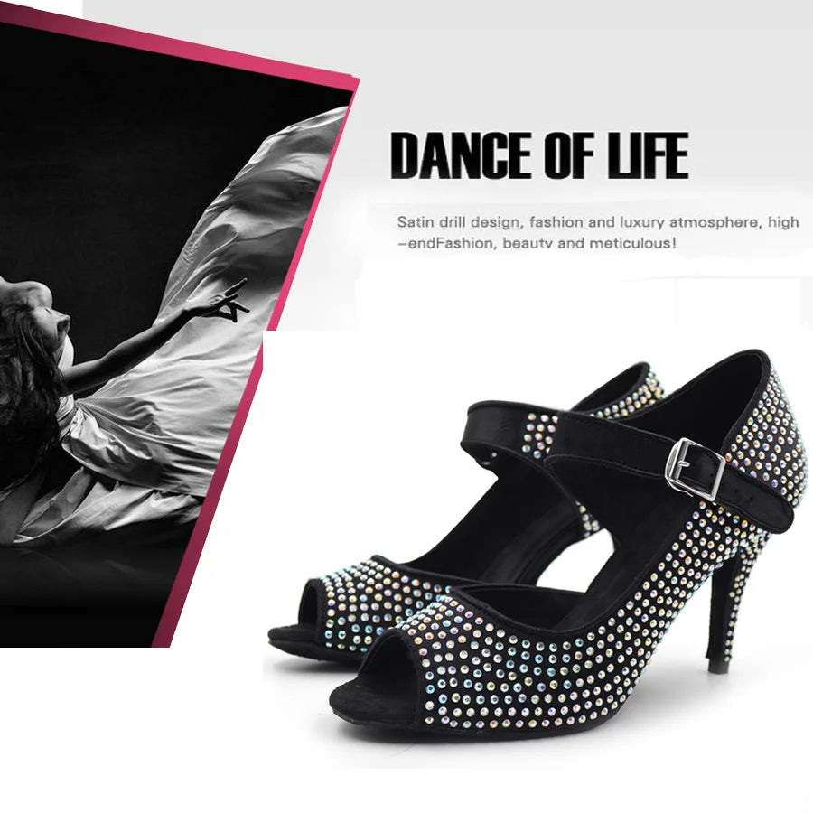 Rhinestone Latin Dance Shoes Diamond Girls Ballroom Latin Shoes Sneakers Woman Dance Salas Shoes Women Hot Sale JuseDanc
