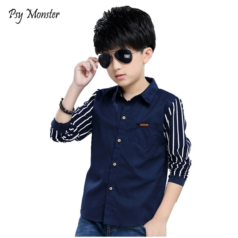 Shirts For Boys Brand Spring Autumn Kids Cotton Casual Shirts Children Blouse Clothing Boys Teenage Sports School Uniform Shirts