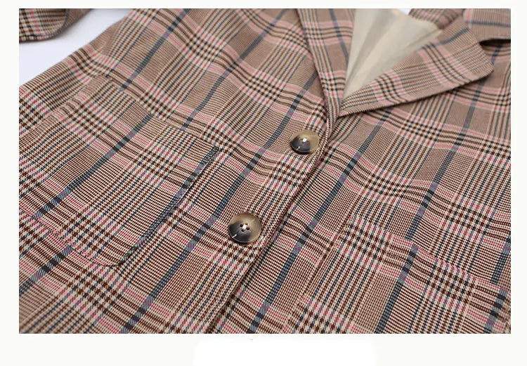 Girls Clothing Suit For Formal Party Blazer And Skirt Set Fashion Spring Children Cotton Linen Plaid Outfits 4 5 7 9 11 12 13Yrs