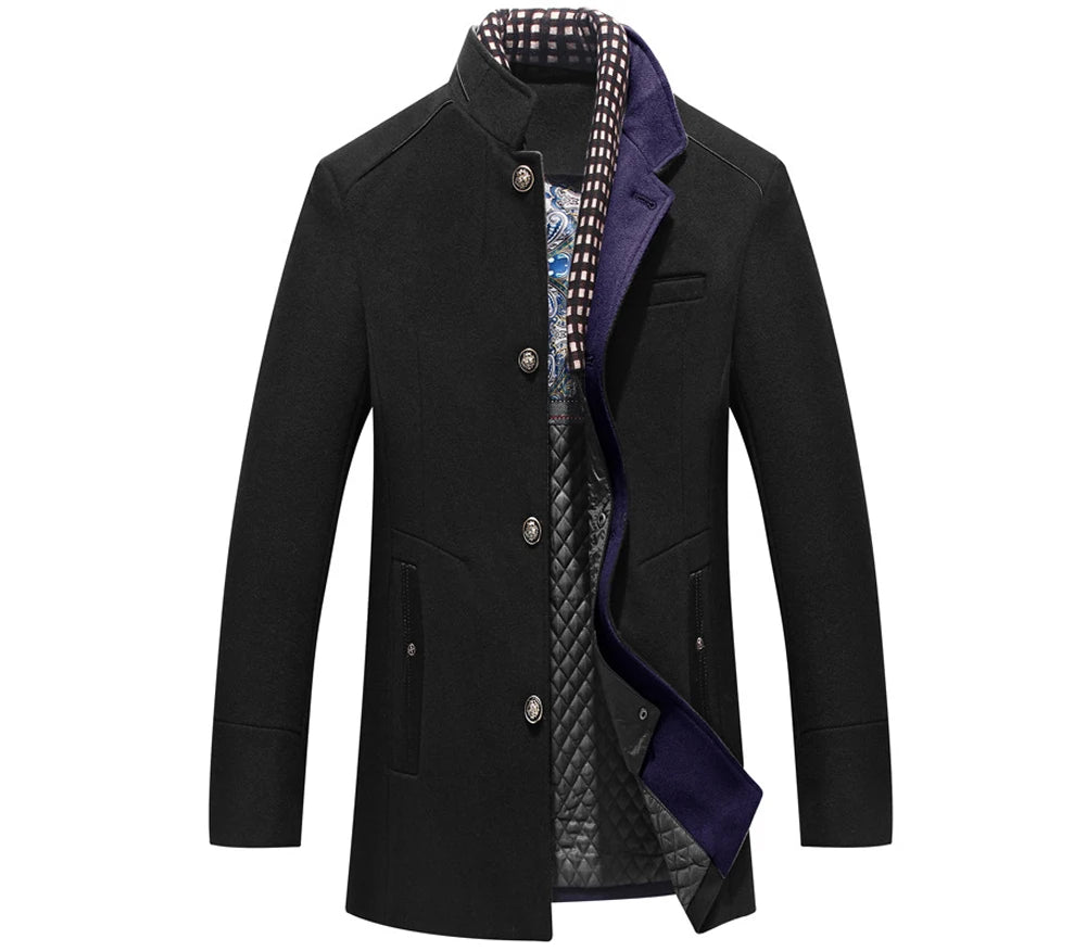 Men's Woolen Coat Hot Sale Of The Season Casual Business Gentleman Mid-Length Thickened Scarf Collar Outerwear Winter Warm Men's