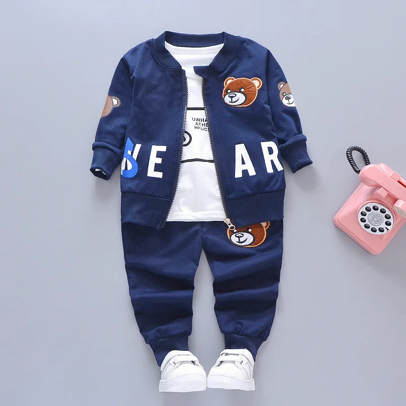 Boys Clothing Sets Children Fashion Cartoon Bear Baby T-shirt Vest Coat And Pants Suit 2pcs Outfits Kids Sport Suit1-4 years