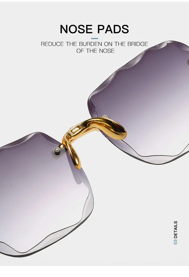 3PCS Square Rimless Sunglasses Women Luxury Brand Designer Summer Red Glasses Fashion Sun glasses For Men UV400 Shades Oculos