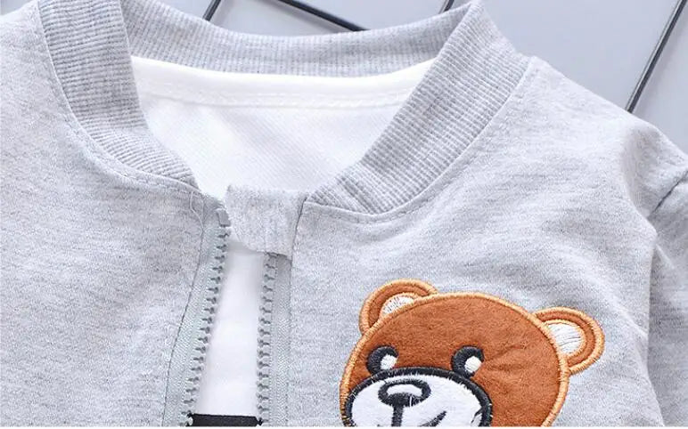 Boys Clothing Sets Children Fashion Cartoon Bear Baby T-shirt Vest Coat And Pants Suit 2pcs Outfits Kids Sport Suit1-4 years