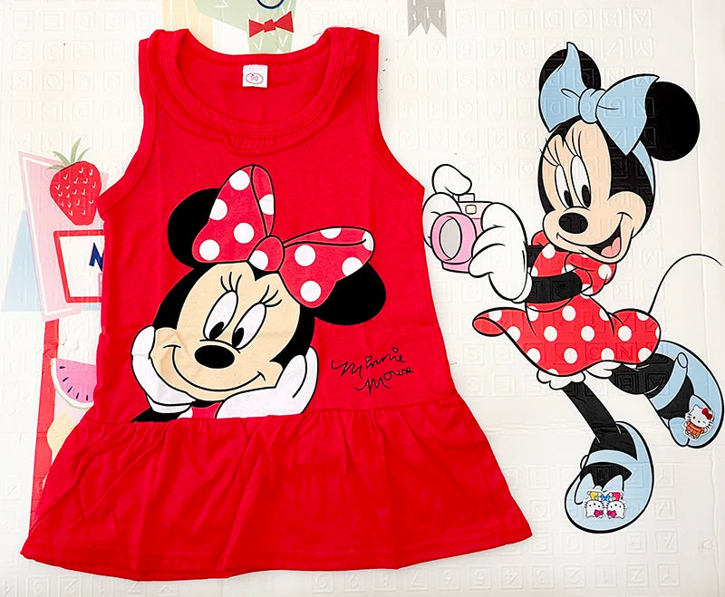 New Fashion Baby Girls Dress Summer Dress Cartoon Cotton Red Minnie Dress Princess Dress Children's Girl Clothing 1-6Years