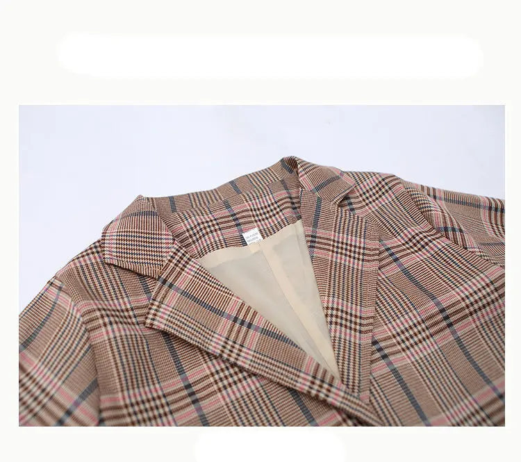 Girls Clothing Suit For Formal Party Blazer And Skirt Set Fashion Spring Children Cotton Linen Plaid Outfits 4 5 7 9 11 12 13Yrs