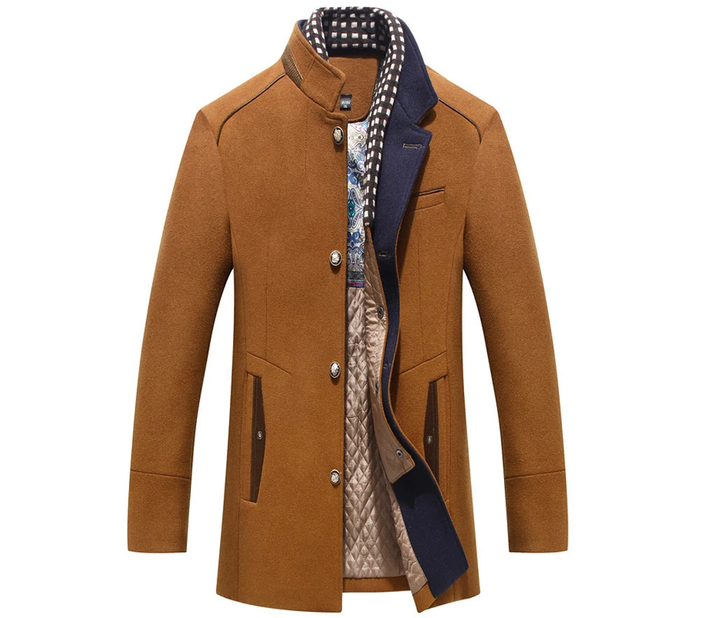 Men's Woolen Coat Hot Sale Of The Season Casual Business Gentleman Mid-Length Thickened Scarf Collar Outerwear Winter Warm Men's