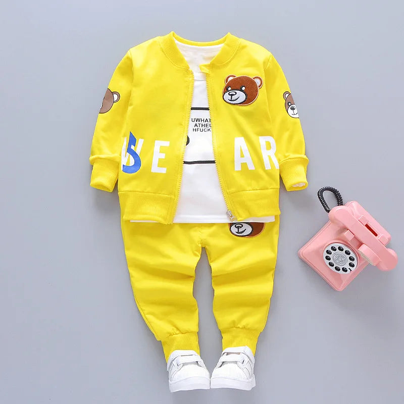 Boys Clothing Sets Children Fashion Cartoon Bear Baby T-shirt Vest Coat And Pants Suit 2pcs Outfits Kids Sport Suit1-4 years