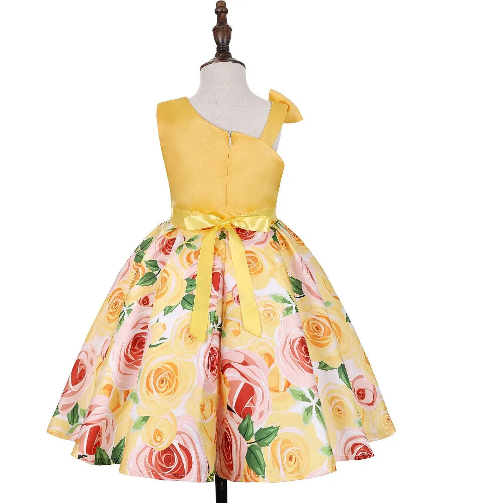 Girls Dress For Kids Clothes Flower One-shoulder Pageant Birthday Wedding Party Princess Children Dress 3 4 5 6 7 8 9 years