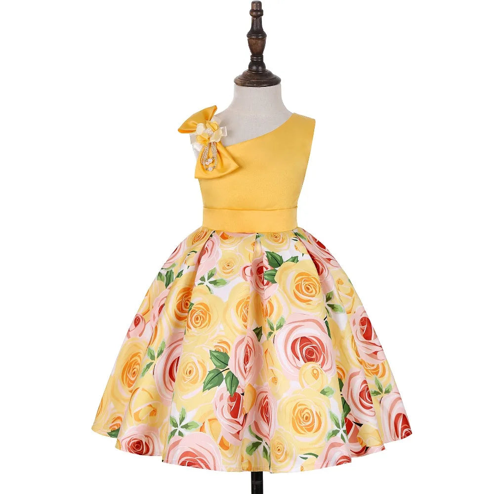 Girls Dress For Kids Clothes Flower One-shoulder Pageant Birthday Wedding Party Princess Children Dress 3 4 5 6 7 8 9 years
