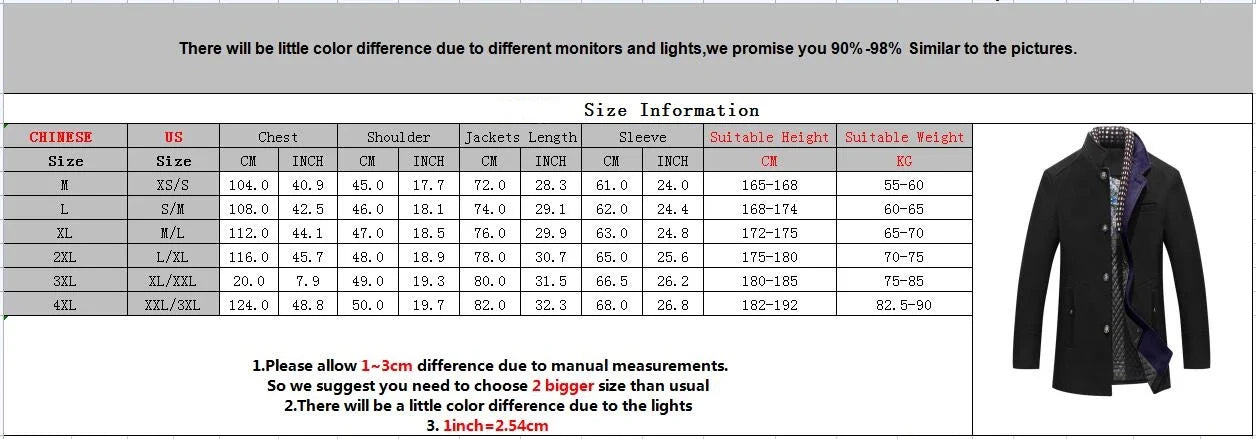 Men's Woolen Coat Hot Sale Of The Season Casual Business Gentleman Mid-Length Thickened Scarf Collar Outerwear Winter Warm Men's