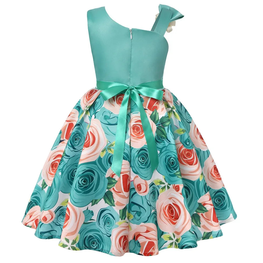 Girls Dress For Kids Clothes Flower One-shoulder Pageant Birthday Wedding Party Princess Children Dress 3 4 5 6 7 8 9 years