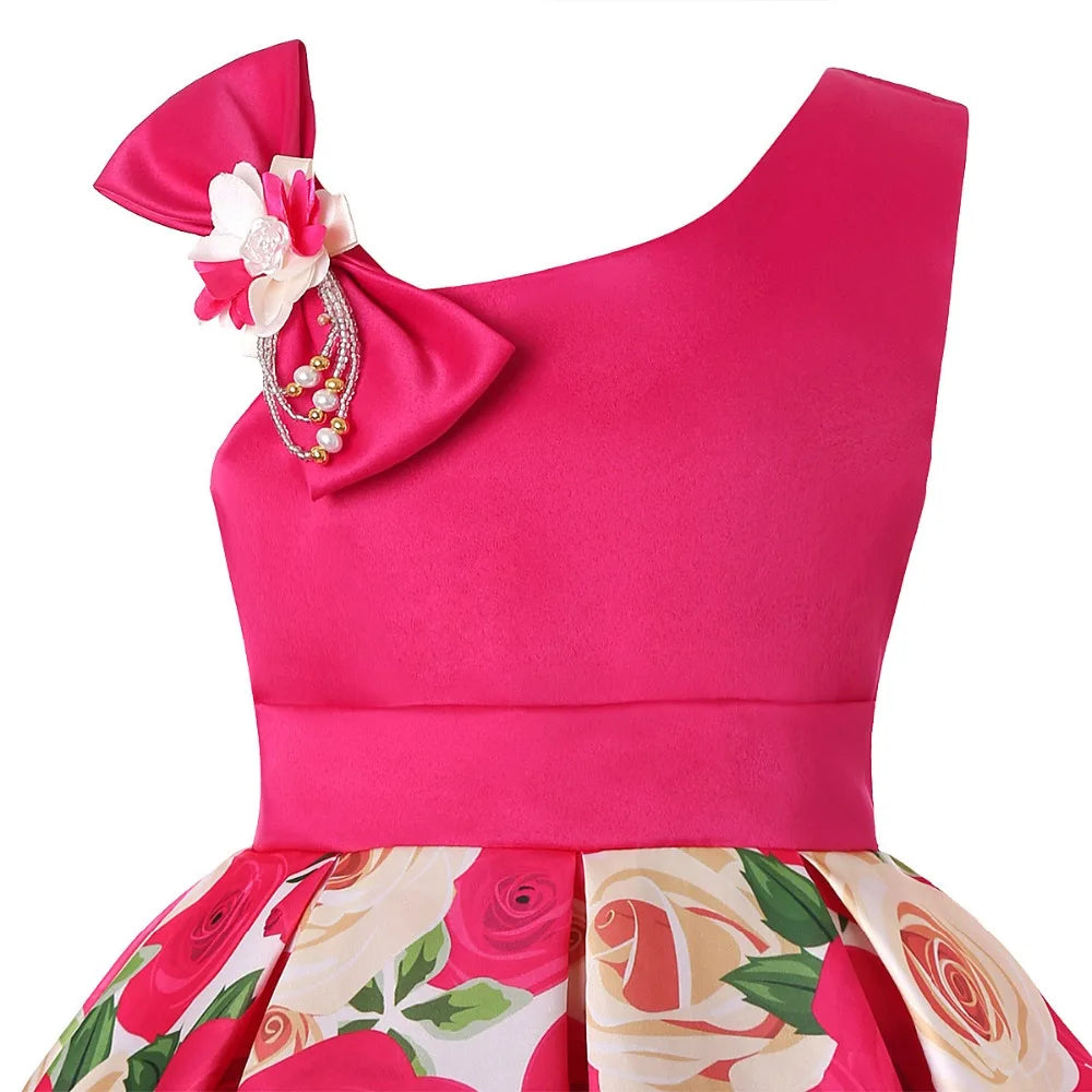 Girls Dress For Kids Clothes Flower One-shoulder Pageant Birthday Wedding Party Princess Children Dress 3 4 5 6 7 8 9 years