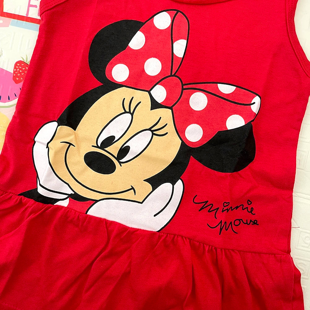 New Fashion Baby Girls Dress Summer Dress Cartoon Cotton Red Minnie Dress Princess Dress Children's Girl Clothing 1-6Years