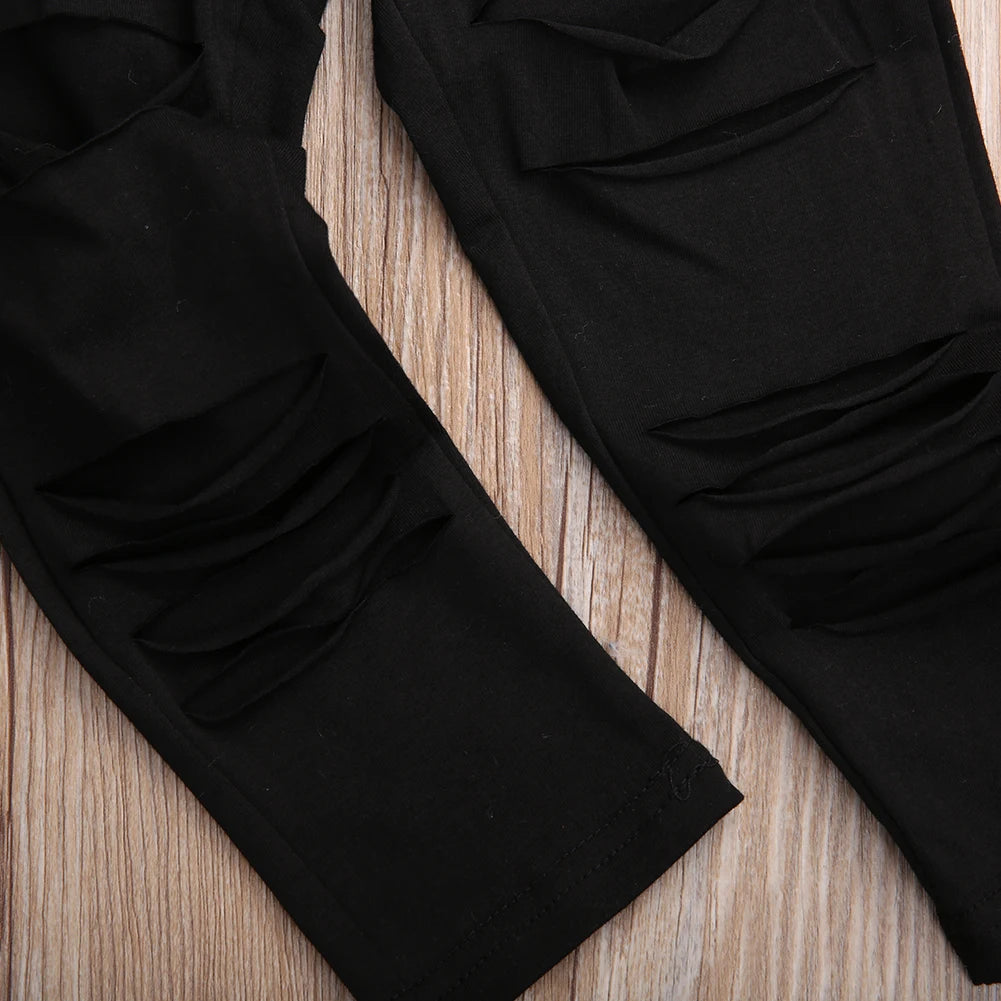 2020 Kids Girls Clothes Set Baby Girl Summer Short Sleeve Print T-Shirt + Hole Pant Leggings 2PCS Outfit Children Clothing Set