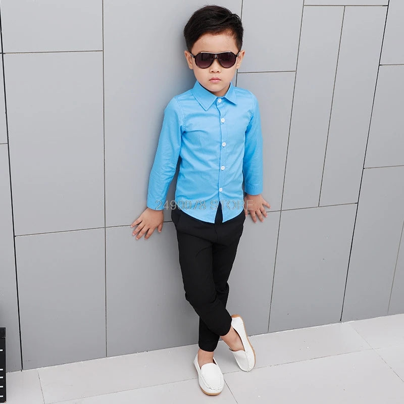 Shirts For Boys Brand Spring Autumn Kids Cotton Casual Shirts Children Blouse Clothing Boys Teenage Sports School Uniform Shirts