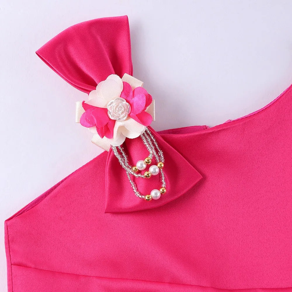 Girls Dress For Kids Clothes Flower One-shoulder Pageant Birthday Wedding Party Princess Children Dress 3 4 5 6 7 8 9 years