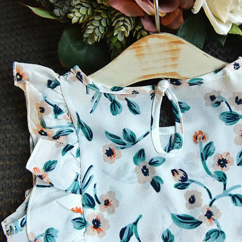 Girls Clothing Ruffle Sleeveless T-shirt+Skirt 2PCS Sets Baby Girls Clothes Chiffon Flower Print Toddler Outfits Children A402