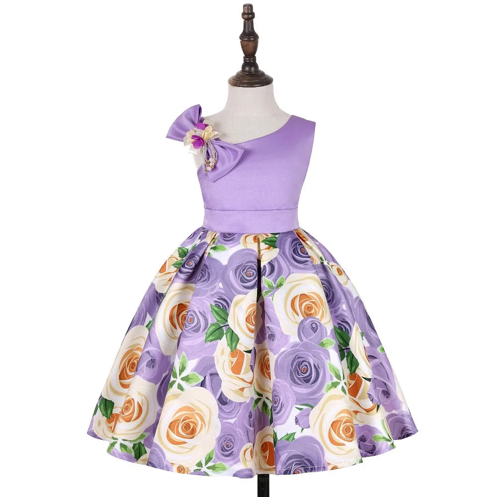 Girls Dress For Kids Clothes Flower One-shoulder Pageant Birthday Wedding Party Princess Children Dress 3 4 5 6 7 8 9 years