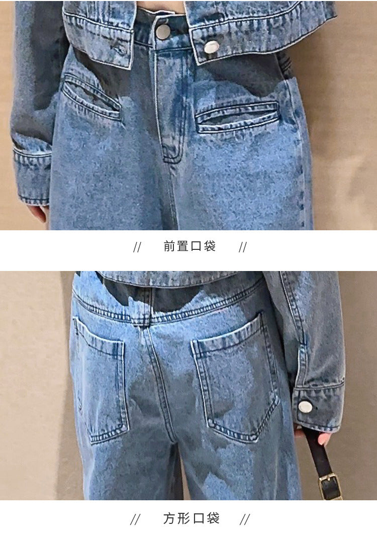 Girls' Autumn Set with Denim Jacket and Jeans, Girls' Denim Suit, Durable and Wear-resistant Children's Clothing