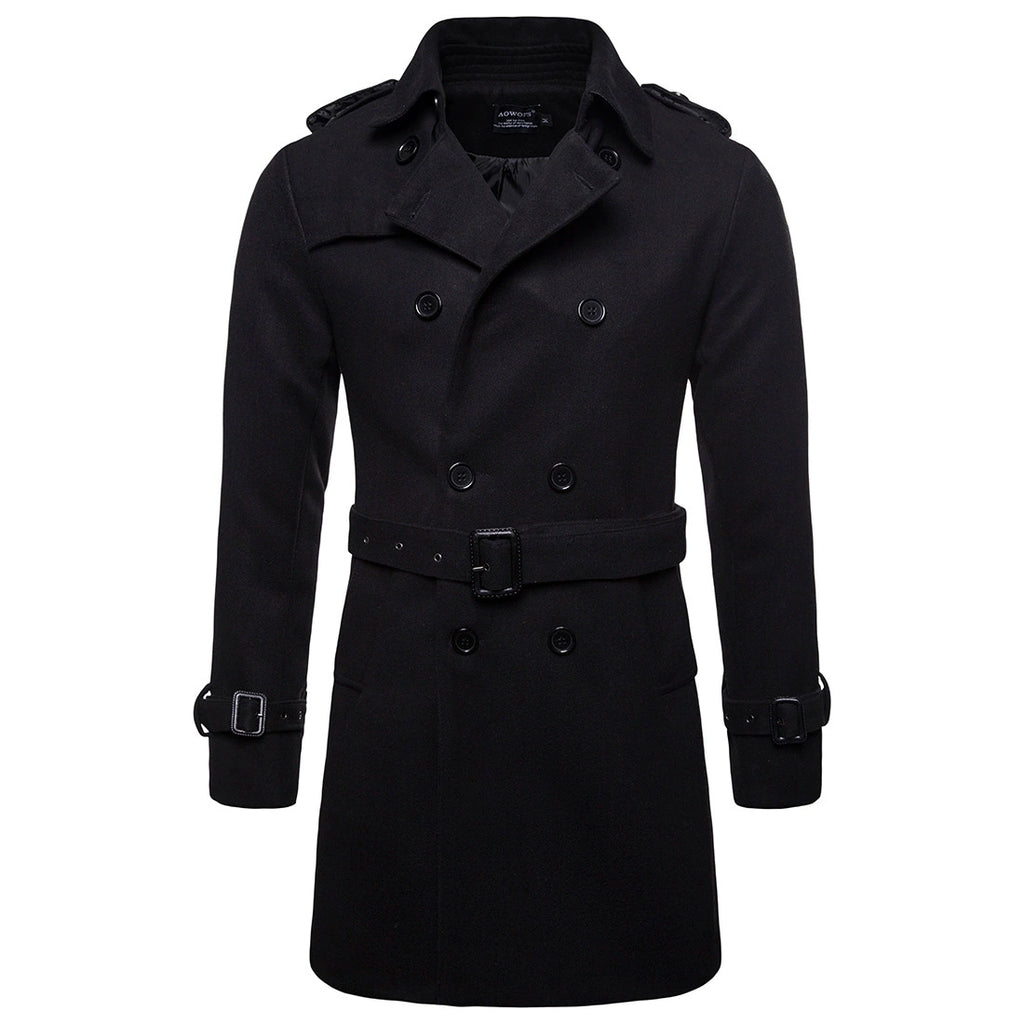 Mens Overcoat Trench Coats Winter Male Pea Coat with Belt Double Breasted Men Wool & Blends Coat Jacket Brand Clothing W10
