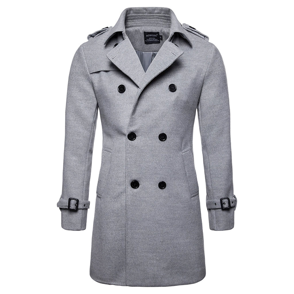Mens Overcoat Trench Coats Winter Male Pea Coat with Belt Double Breasted Men Wool & Blends Coat Jacket Brand Clothing W10
