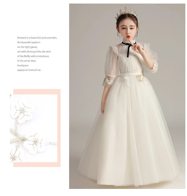 Children Clothing Green Dress for Girls 3 To 14 Year Elegant Formal Evening Dresses Long Luxury Cute Kid Wedding Party Ball Gown