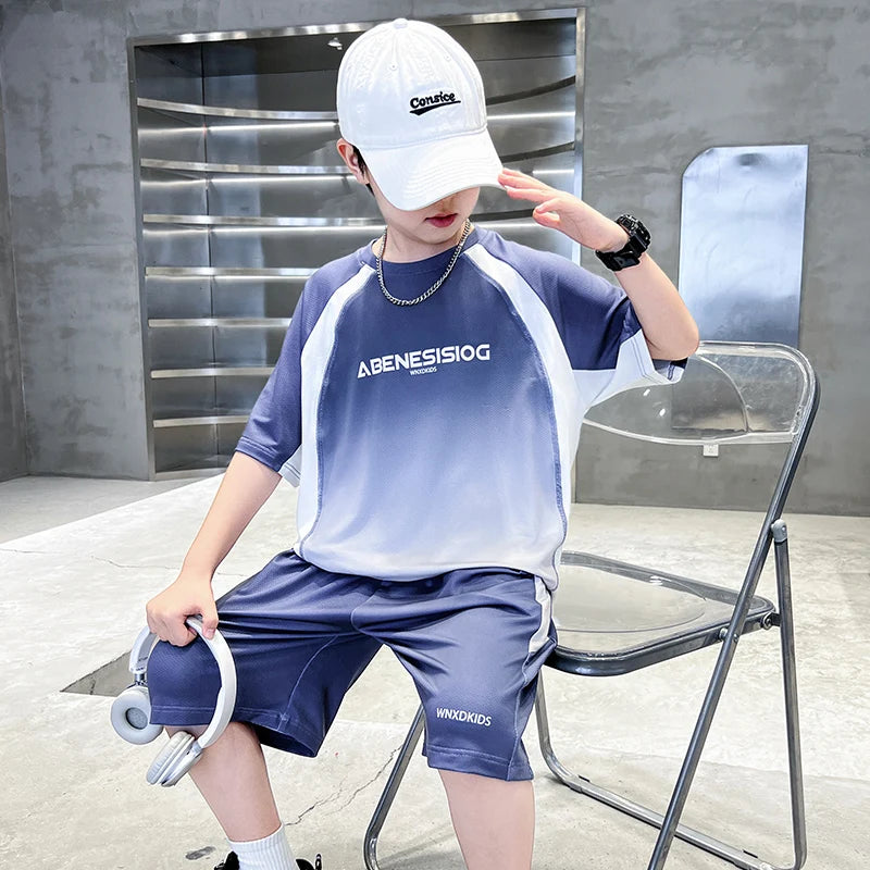 Boys 2PC/Sets For Age 5-14 Years Old Teen Child Clothing Suit New Kids Summer Short Sleeve T-Shirt + Shorts Casual Boys Outfits