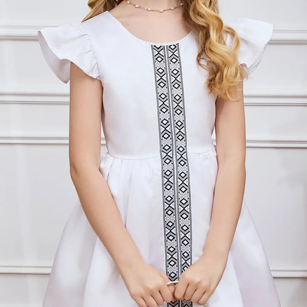 Girls White Dress 2025 Fashion Teenage Summer Short Sleeve Clothing for 2-13Y Girl casual Princess Dresses Elegant party Eid