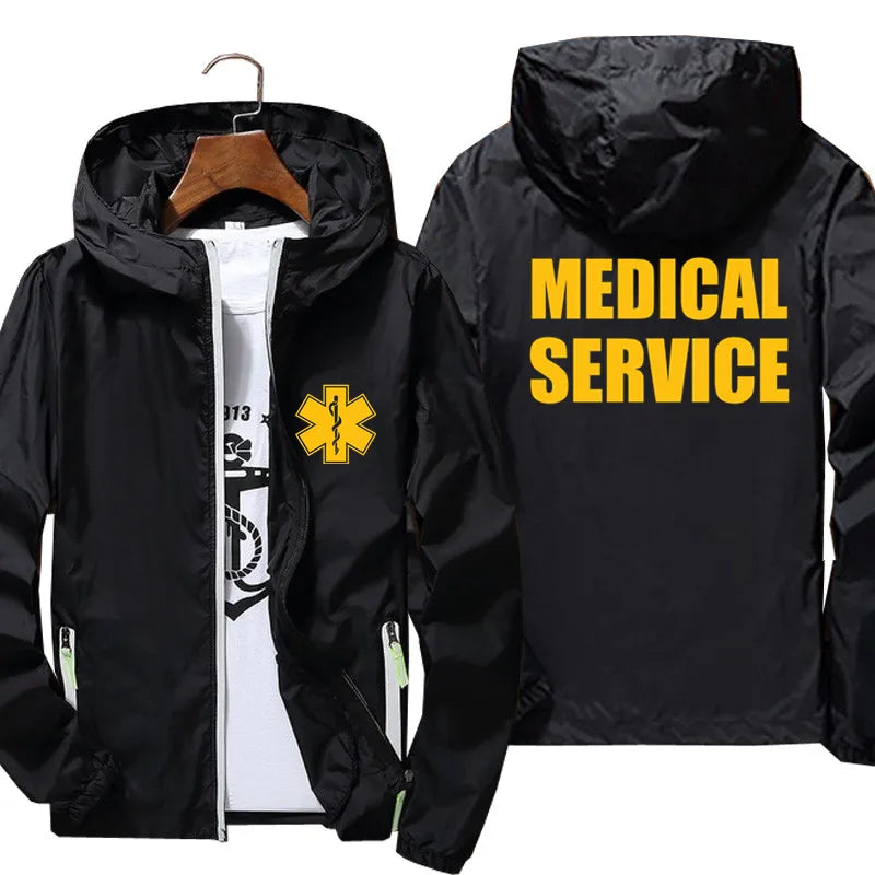 Men Women Bomber Hooded Jacket EMT Paramedic Emergency Medical Services Casual Thin Windbreaker Sunscreen Skin Jacket Outwear