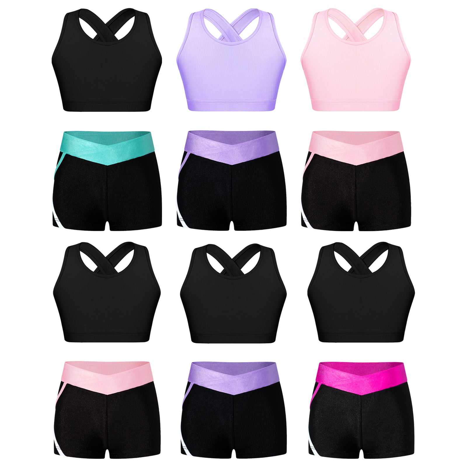 Kids Girls Dance Gymnastics Sports Outfits Sleeveless Crop Top with Shorts Tracksuit Set 2 PCS Yoga Workout Summer Girl Clothing