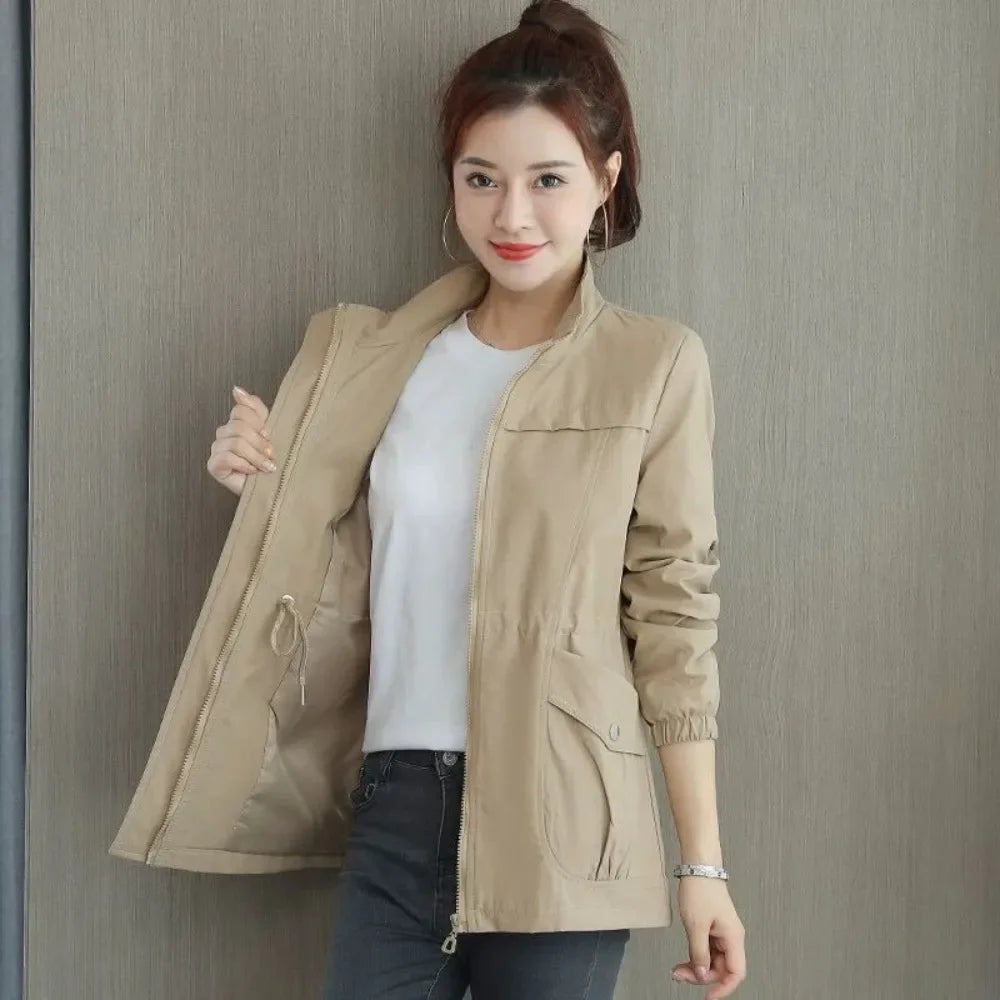 Jacket for Women Drawstring Coats Woman Zip-up Solid Color Great Vintage Casual High Quality New Products Sale Fashion 2025