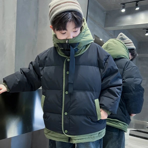 Boys Cotton Clothing 2025 Autumn and Winter New Childrens Clothing Korean Boys Baby Foreign Style Thickened Down Cotton Clothing