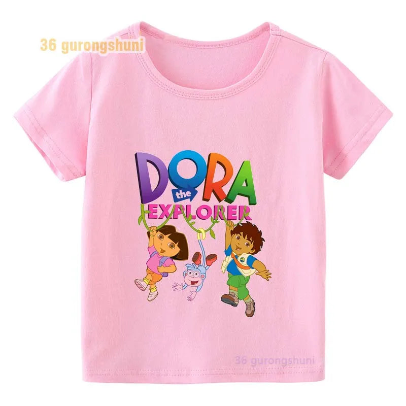 Girl clothing T Shirt Girls Short Sleeve Dora Summer Tops Kids Clothes children T Shirts 2 3 4 5 6 birthday party baby T-shirts