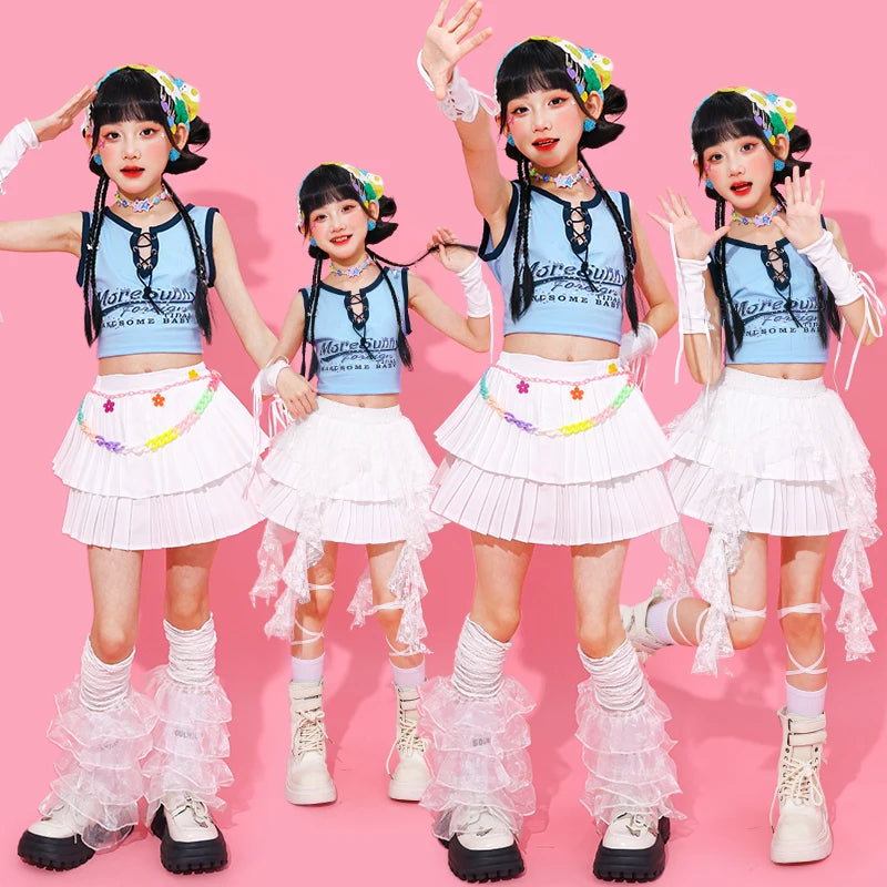 Girls Hip Hop Clothing Crop Top Cargo Pants Children K-pop Street Dance Costume Kids Girl Group Streetwear Jazz Clothes Sets